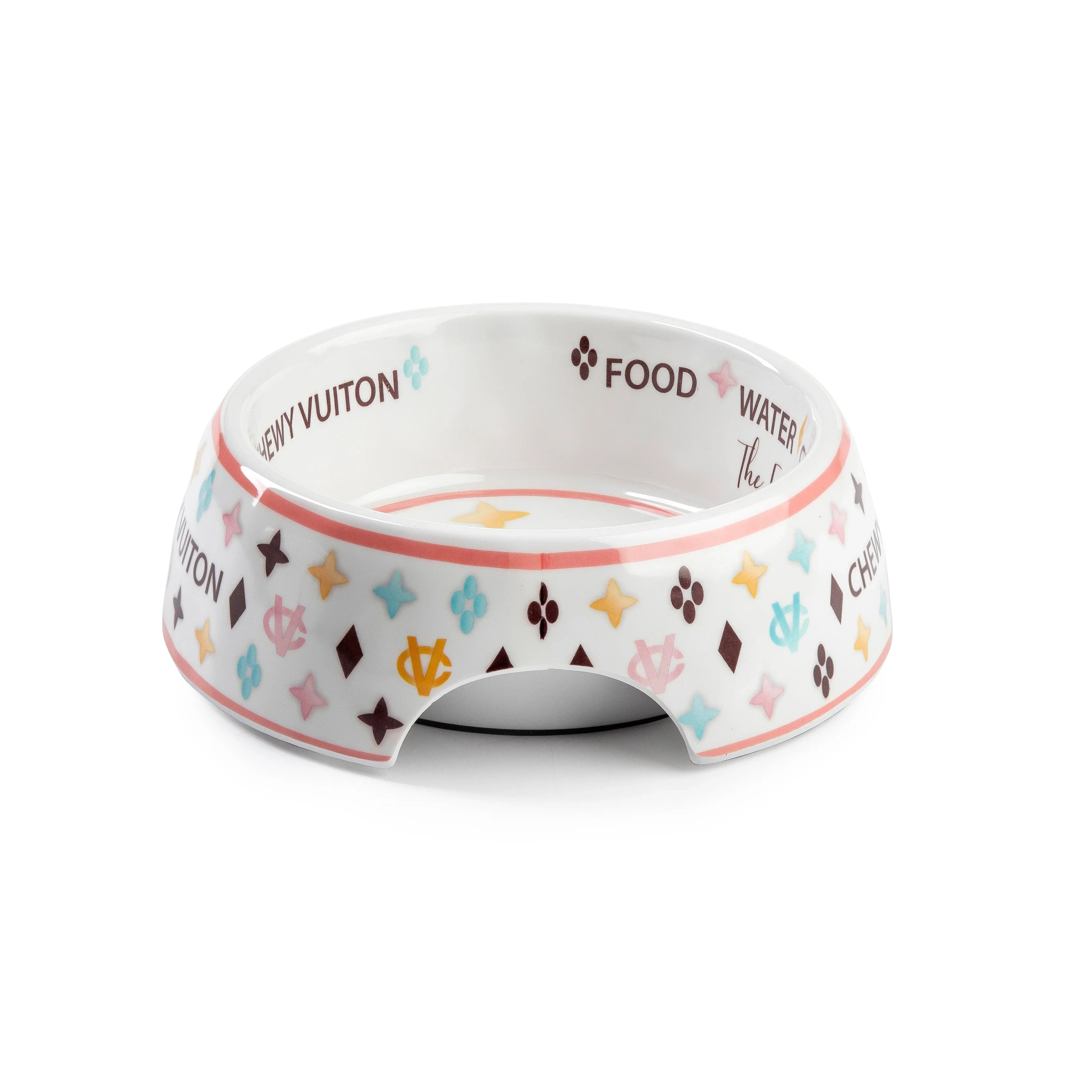Haute Diggity Dog Designer Inspired Pampered Pooch White Chewy Vuiton Bowl - Small - Image 2