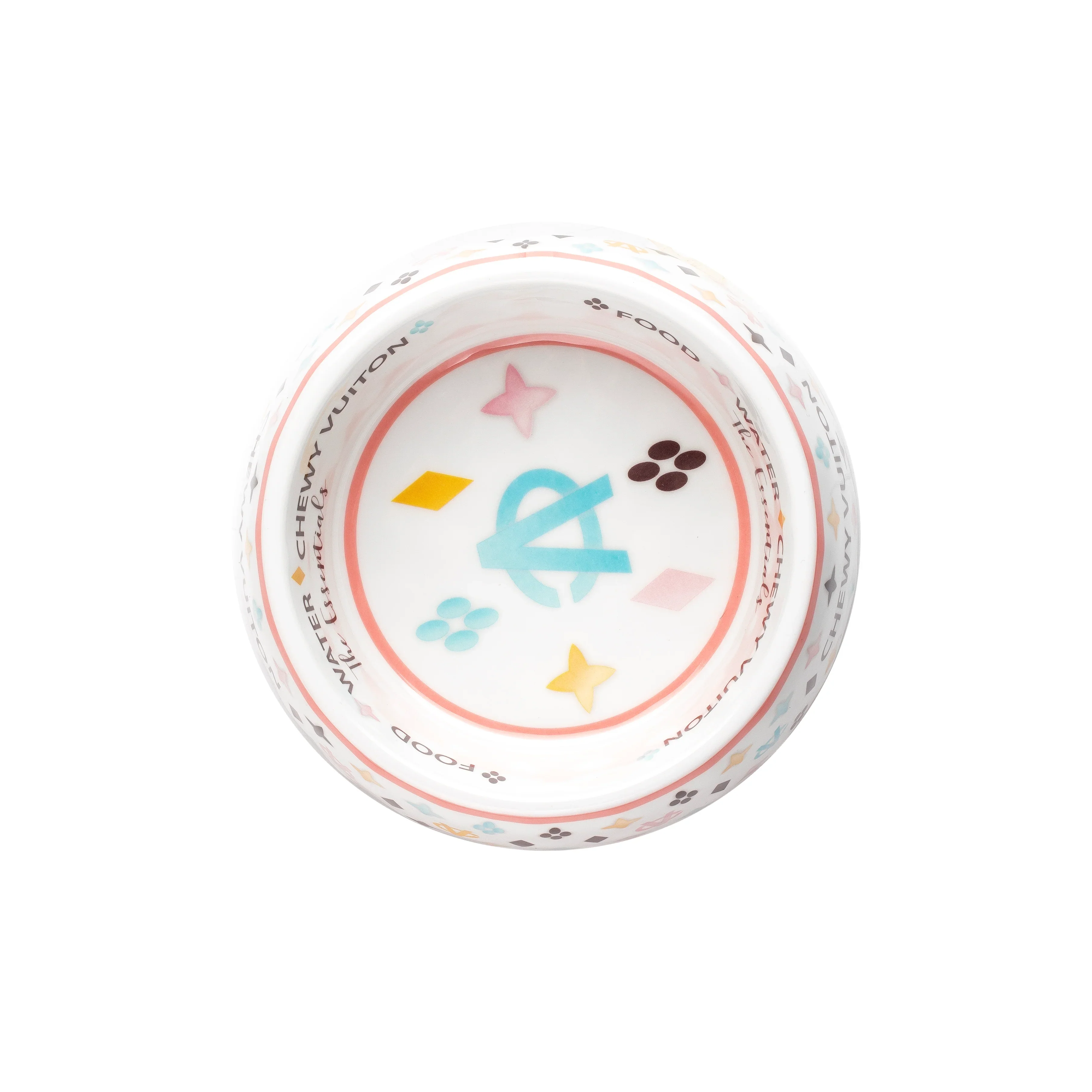 Haute Diggity Dog Designer Inspired Pampered Pooch White Chewy Vuiton Bowl - Small - Image 3