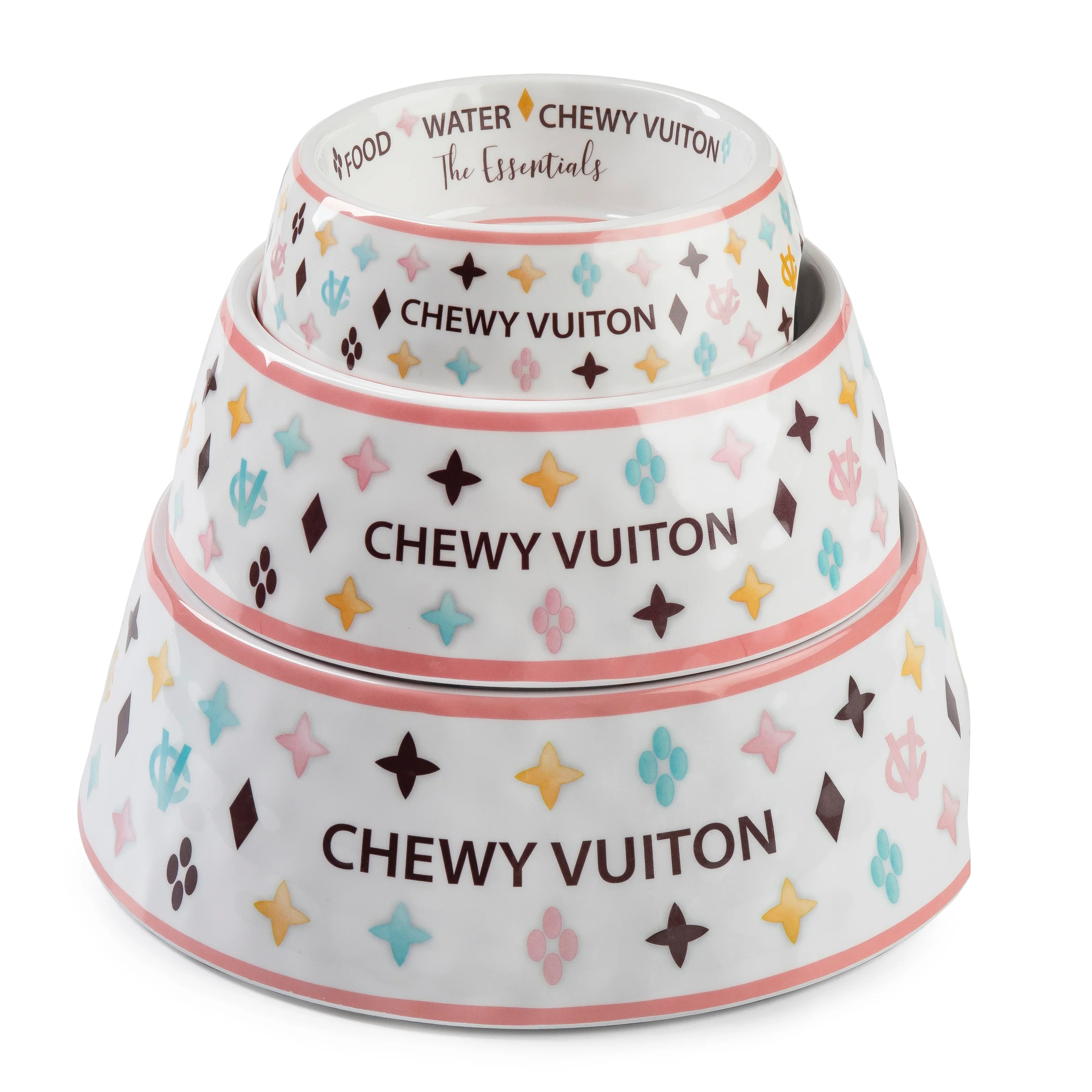 Haute Diggity Dog Designer Inspired Pampered Pooch White Chewy Vuiton Bowl - Small - Image 4