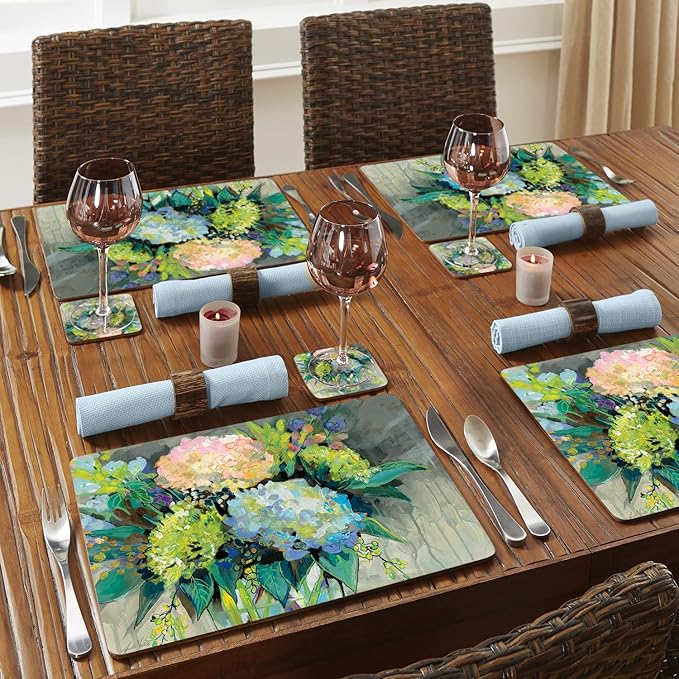 Highland Home Hardboard Cork-Backed Placemats – Hydrangeas from the Garden – Set of 4 - Image 7