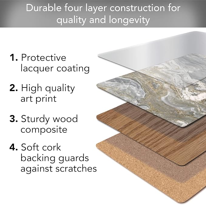 Highland Home Hardboard Cork-Backed Placemats – Quartz – Set of 4 - Image 2