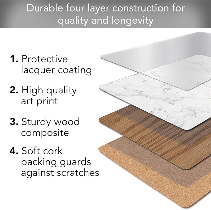 Highland Home Hardboard Cork-Backed Placemats – White Marble – Set of 4 - Image 2