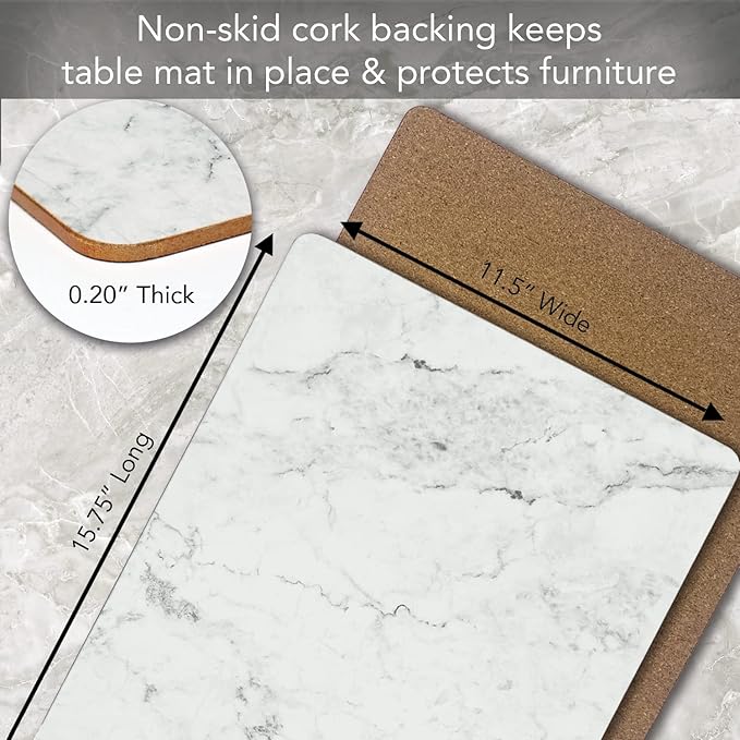Highland Home Hardboard Cork-Backed Placemats – White Marble – Set of 4 - Image 3