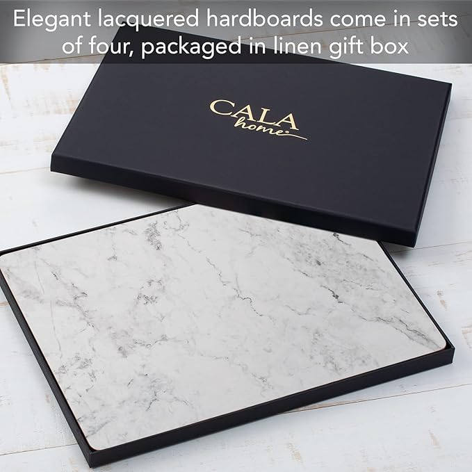 Highland Home Hardboard Cork-Backed Placemats – White Marble – Set of 4 - Image 4