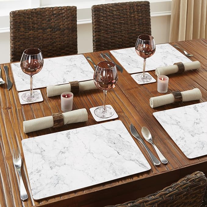 Highland Home Hardboard Cork-Backed Placemats – White Marble – Set of 4 - Image 5