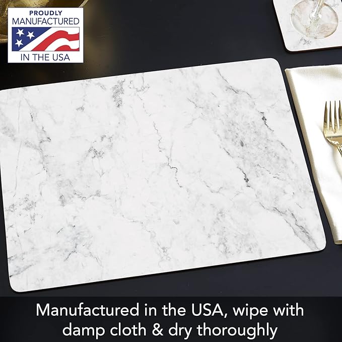 Highland Home Hardboard Cork-Backed Placemats – White Marble – Set of 4 - Image 6