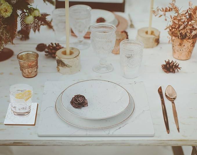 Highland Home Hardboard Cork-Backed Placemats – White Marble – Set of 4 - Image 7