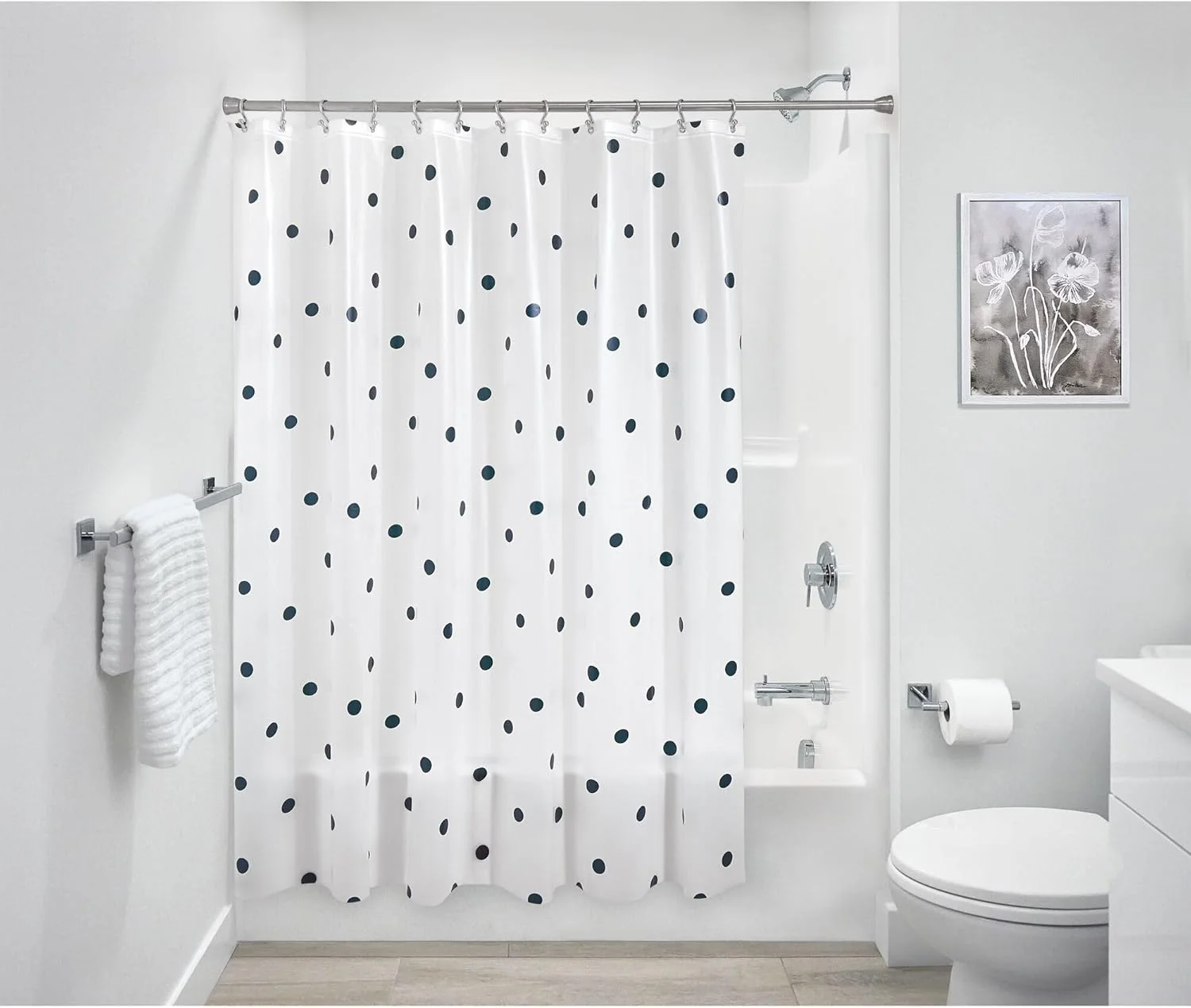 IDesign Water Resistant Peva Shower Curtain – Black Dots – 72" x 72" - Image 5