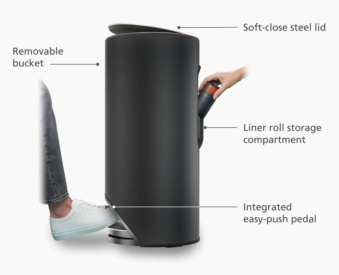 Joseph Joseph Arc 30L Easy-push Pedal Trash Can – Matt Black - Image 2