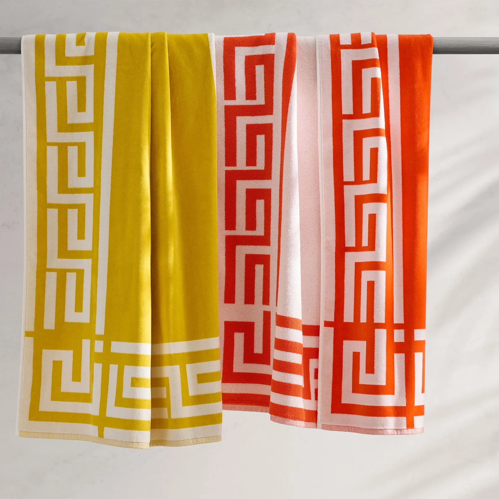 Kassatex Greek Key Reversible Beach Towels – Yellow – 40" x 70" - Image 4