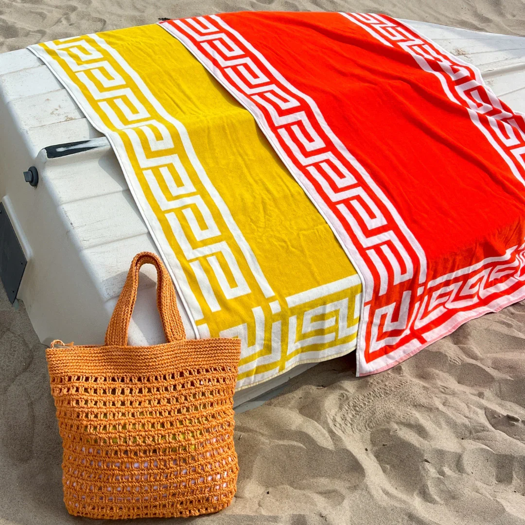 Kassatex Greek Key Reversible Beach Towels – Yellow – 40" x 70" - Image 5