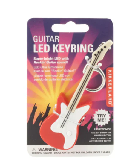 Kikkerland Mini LED Keychain with Sound – Guitar – Assorted Black & Red - Image 3