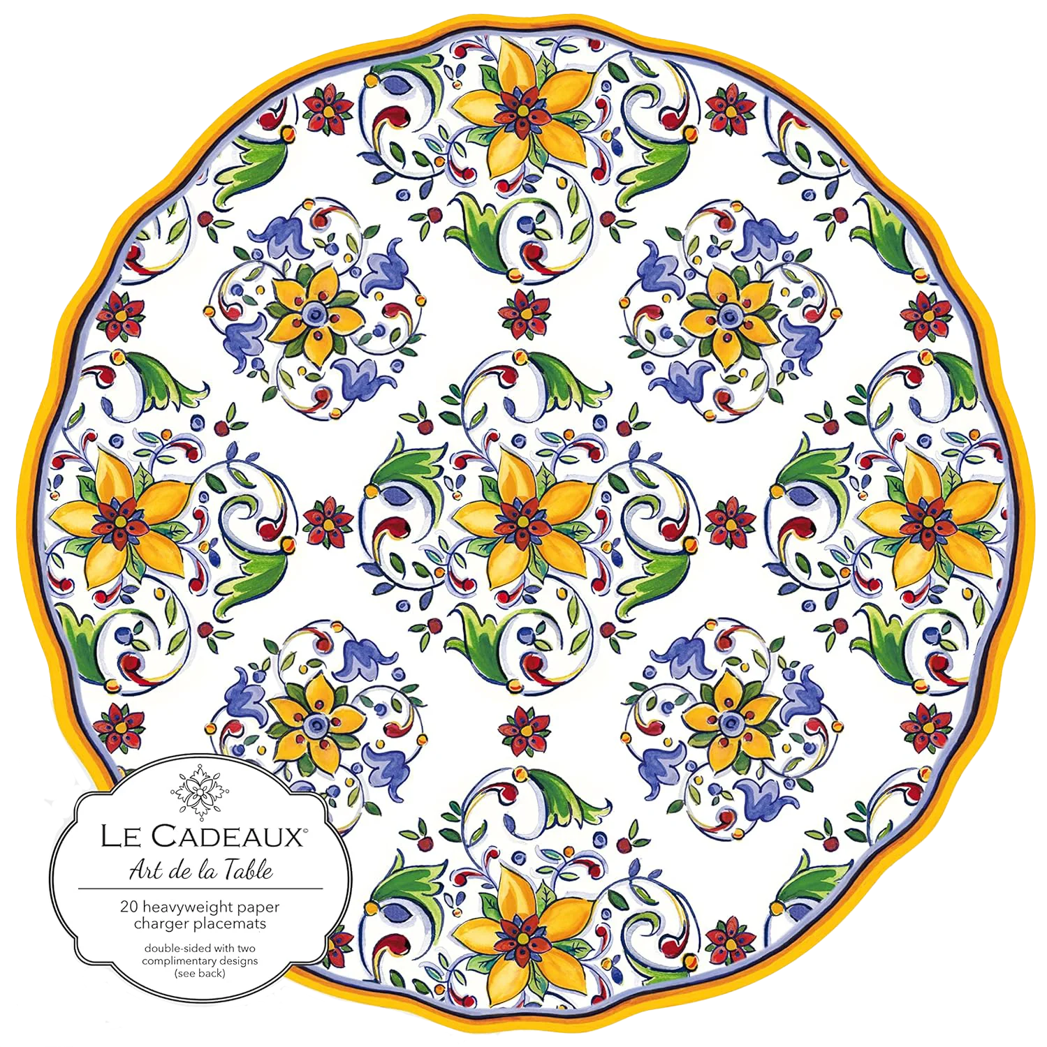 Le Cadeaux 15.5" Round Paper Placemats – Capri – Pack of 20
