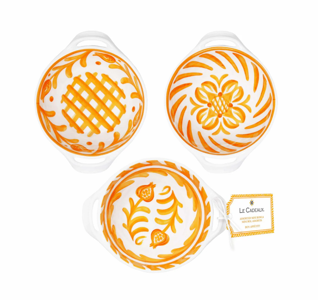 Le Cadeaux Melamine Mini Handled Bowls – Set of 3 – Sicily Orange - Image 2