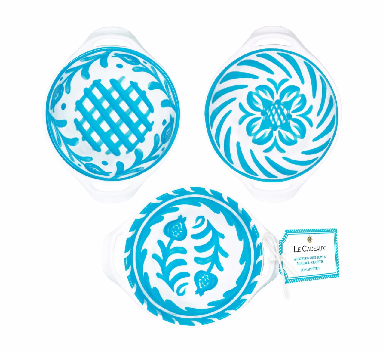 Le Cadeaux Melamine Mini Handled Bowls – Set of 3 – Sicily Teal - Image 2