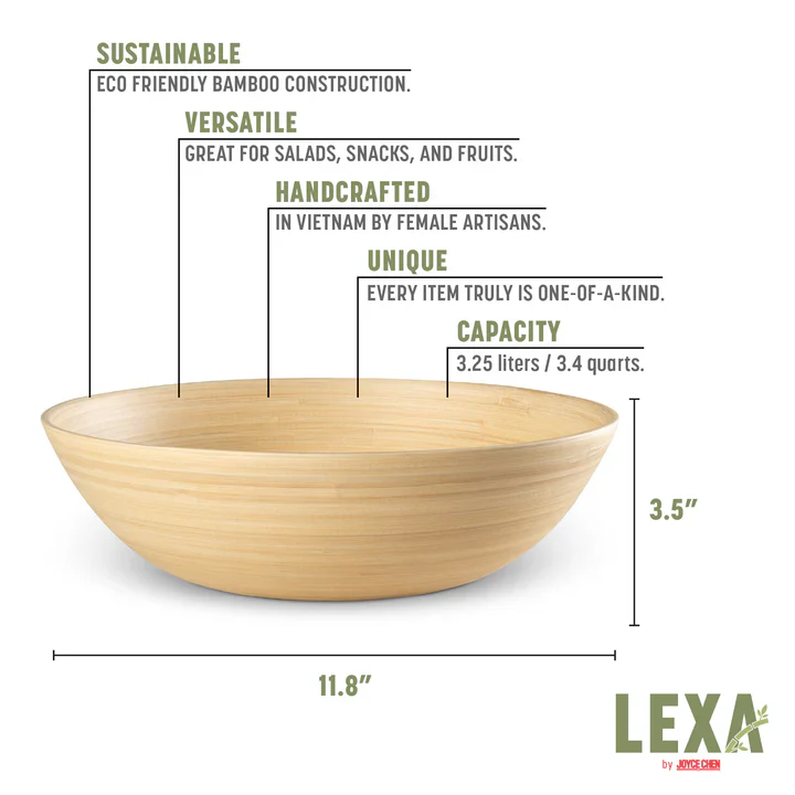 Lexa Bamboo Salad Bowl – 12" – Natural - Image 2