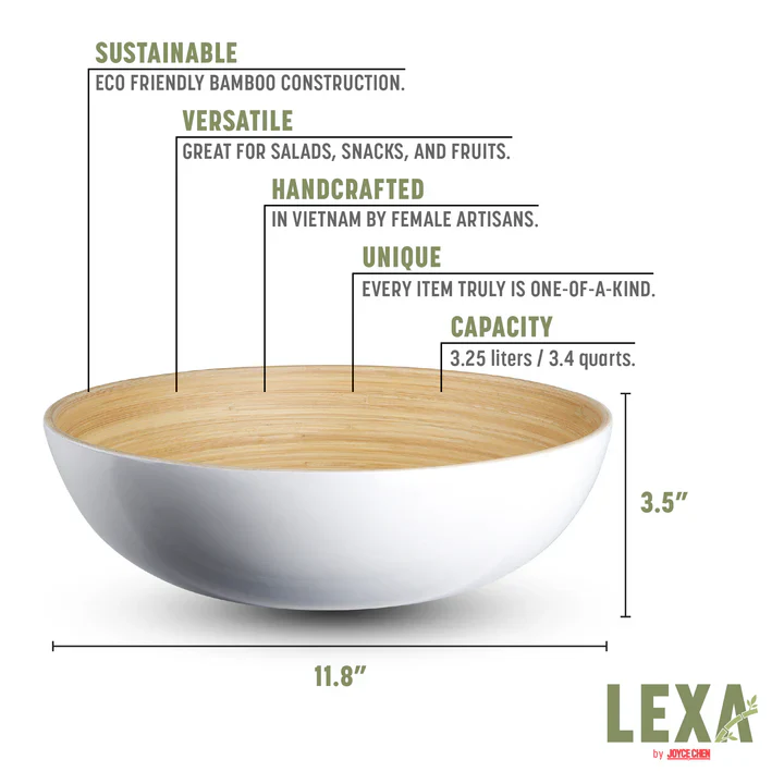 Lexa Bamboo Salad Bowl – 12" – White - Image 2