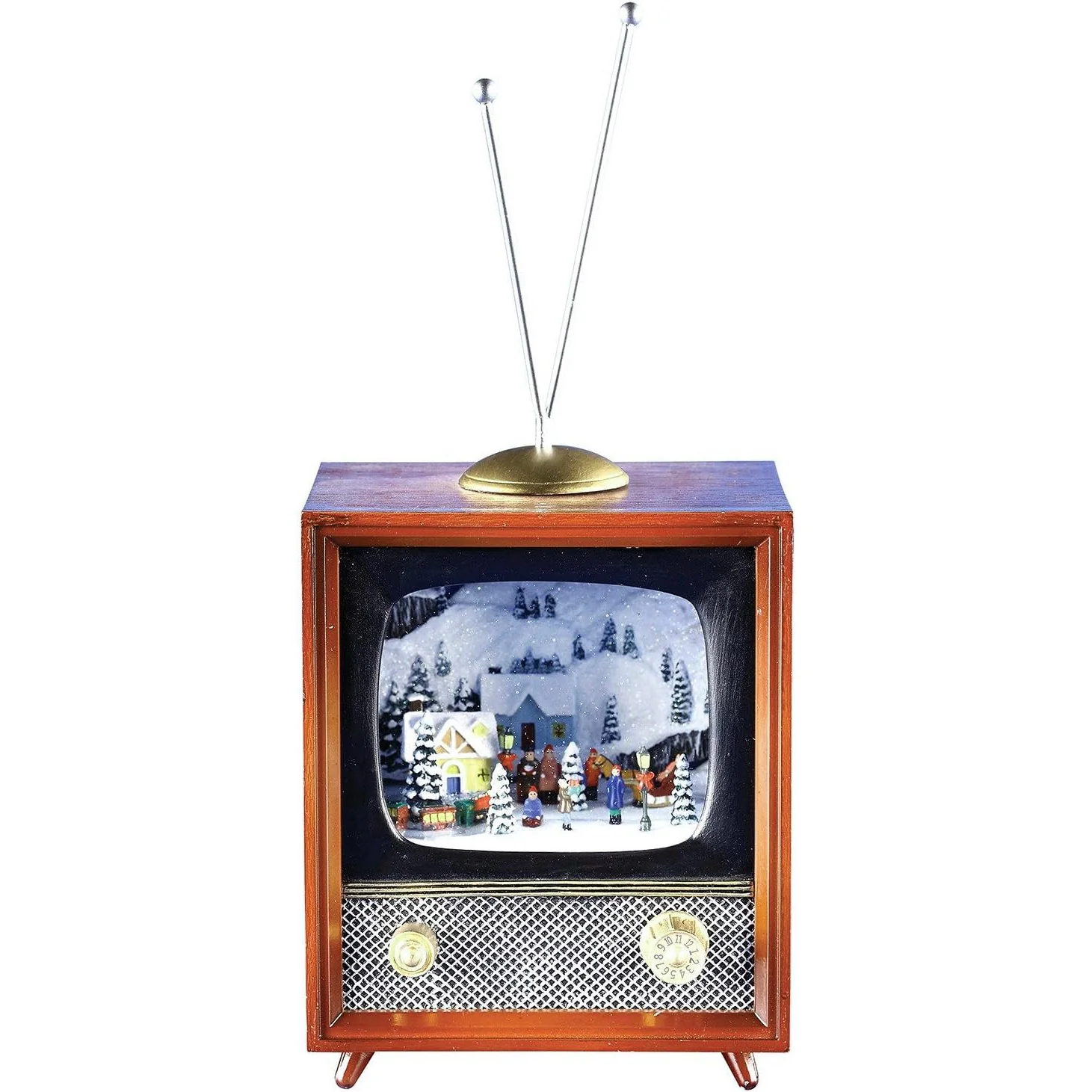Lighted LED Musical Village Snow Globe Holiday TV - Brown