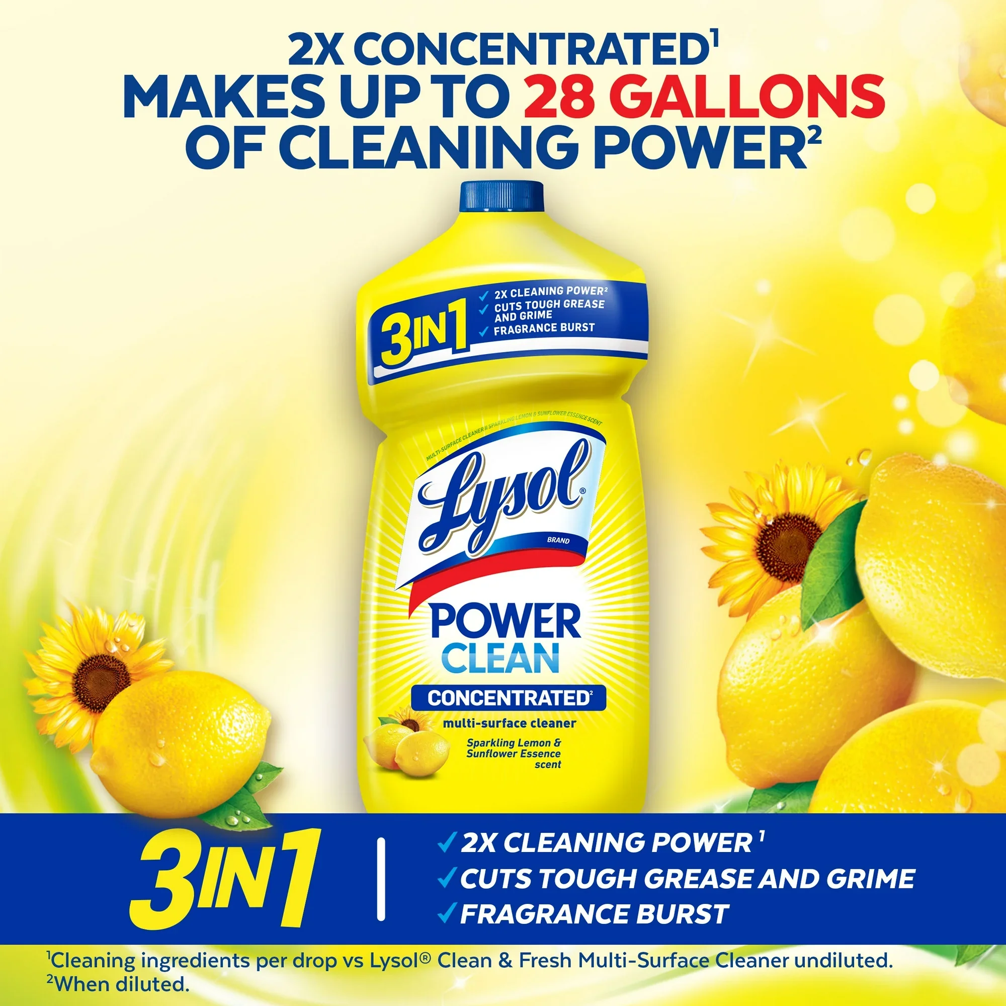 Lysol Multi-Surface Cleaner Concentrate | Sparkling Lemon & Sunflower Scent – 28 oz. - Image 3