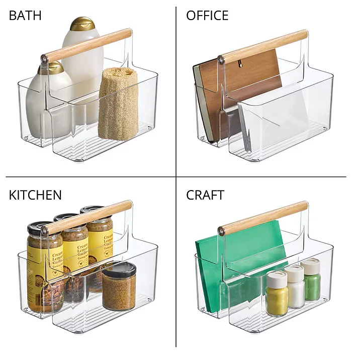 mDesign 2-Compartment Plastic Divider Caddy – Clear/Natural – 7” x 9” - Image 4