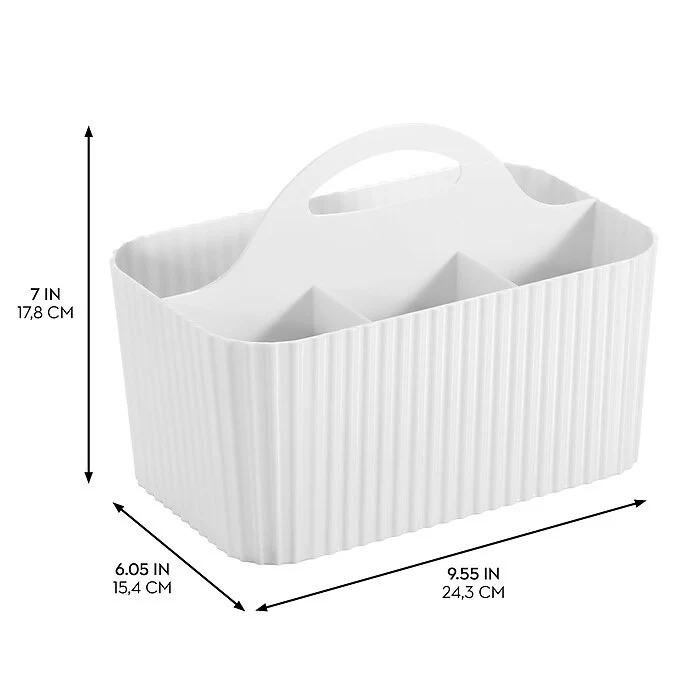 mDesign 4-Section Plastic Caddy Organizer with Handle – White - Image 2
