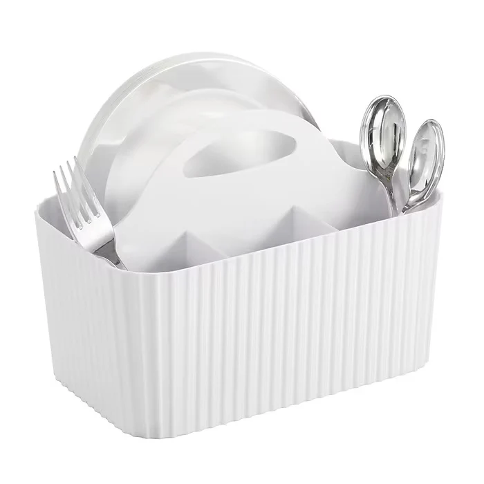mDesign 4-Section Plastic Caddy Organizer with Handle – White - Image 4
