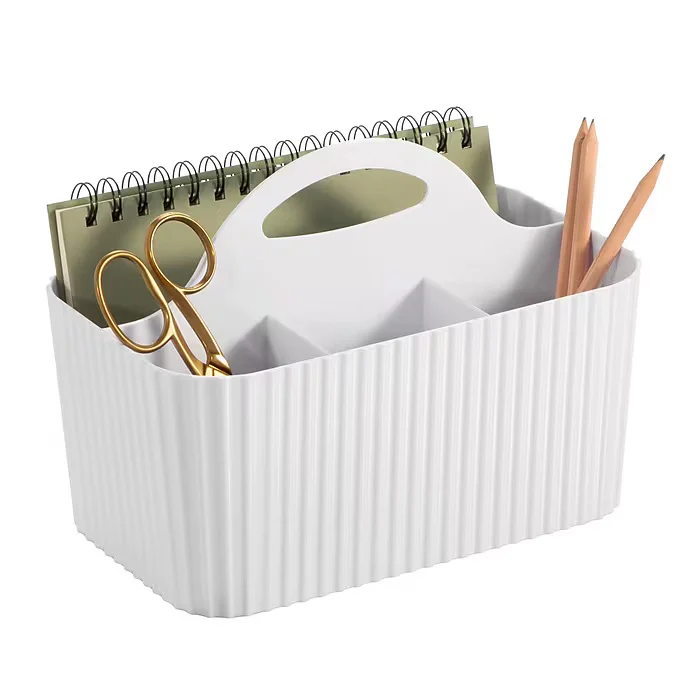 mDesign 4-Section Plastic Caddy Organizer with Handle – White - Image 5