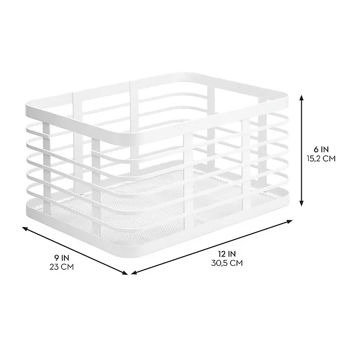 mDesign Carson Steel Organizer Basket – Matte White – 12" x 9" x 6" - Image 2
