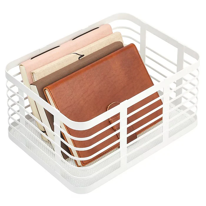 mDesign Carson Steel Organizer Basket – Matte White – 12" x 9" x 6" - Image 4