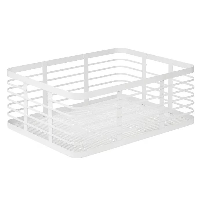 mDesign Carson Steel Organizer Basket – Matte White – 16" x 12" x 6"