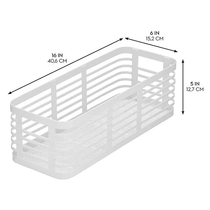 mDesign Carson Steel Organizer Basket – Matte White – 16” x 6” x 5" - Image 2