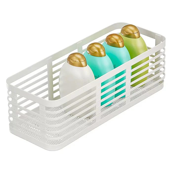 mDesign Carson Steel Organizer Basket – Matte White – 16” x 6” x 5" - Image 3