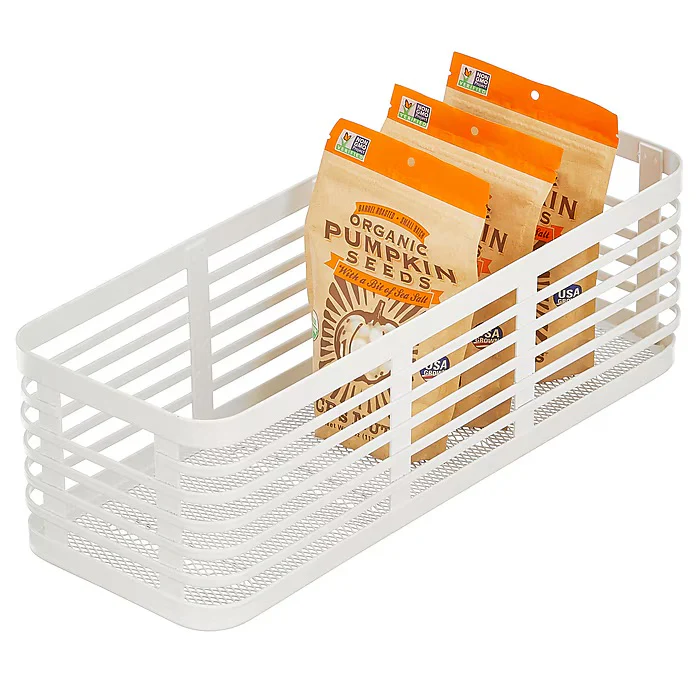 mDesign Carson Steel Organizer Basket – Matte White – 16” x 6” x 5" - Image 4
