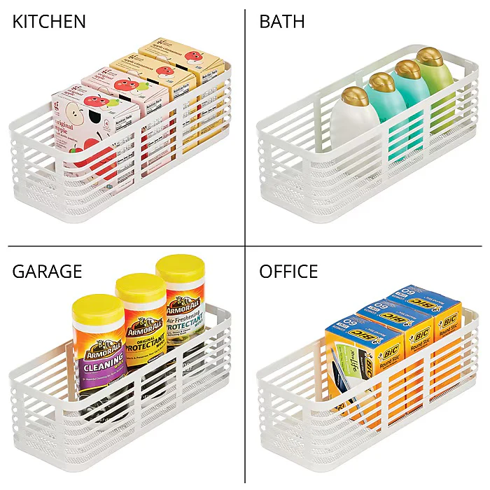 mDesign Carson Steel Organizer Basket – Matte White – 16” x 6” x 5" - Image 5