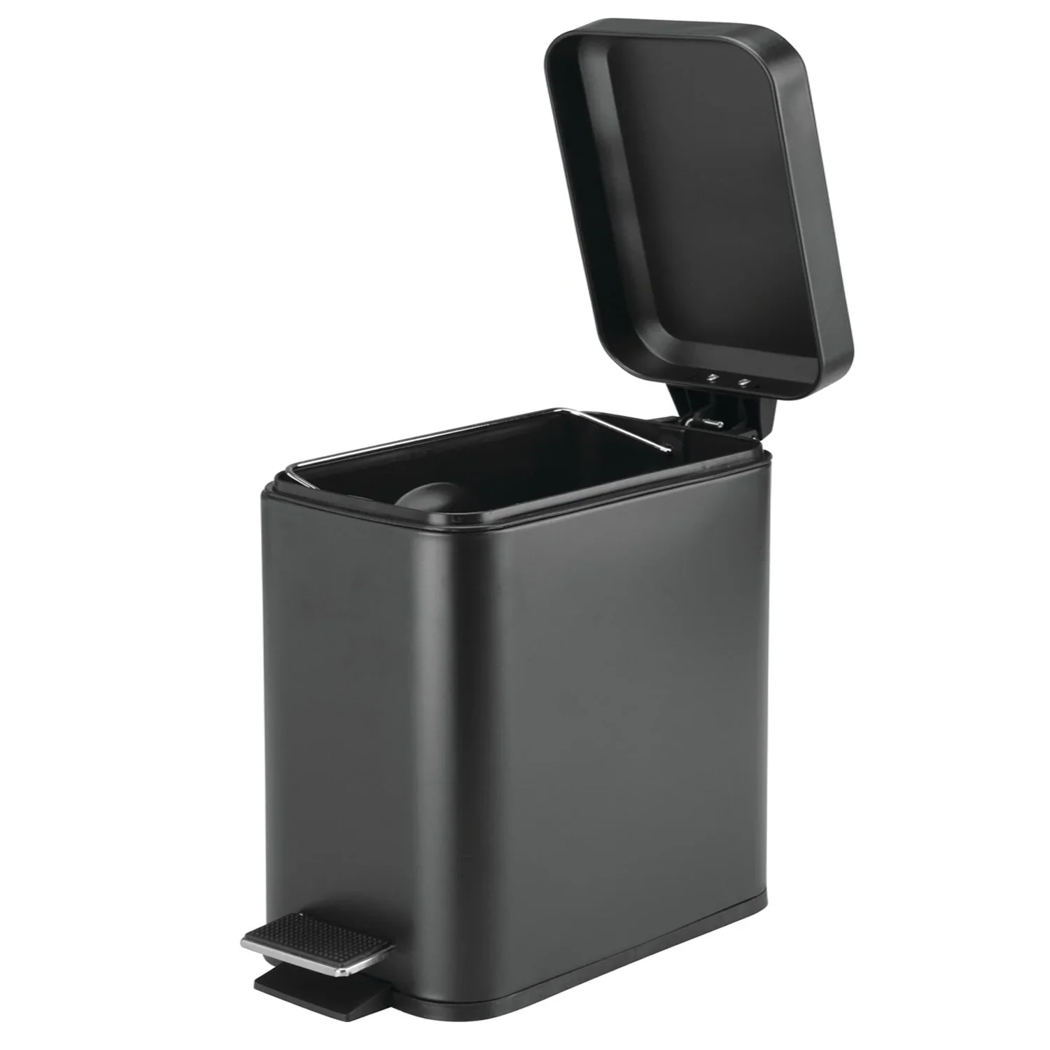 mDesign Small Modern 1.3 Gallon Rectangle Metal Lidded Step Trash Can – Matte Black