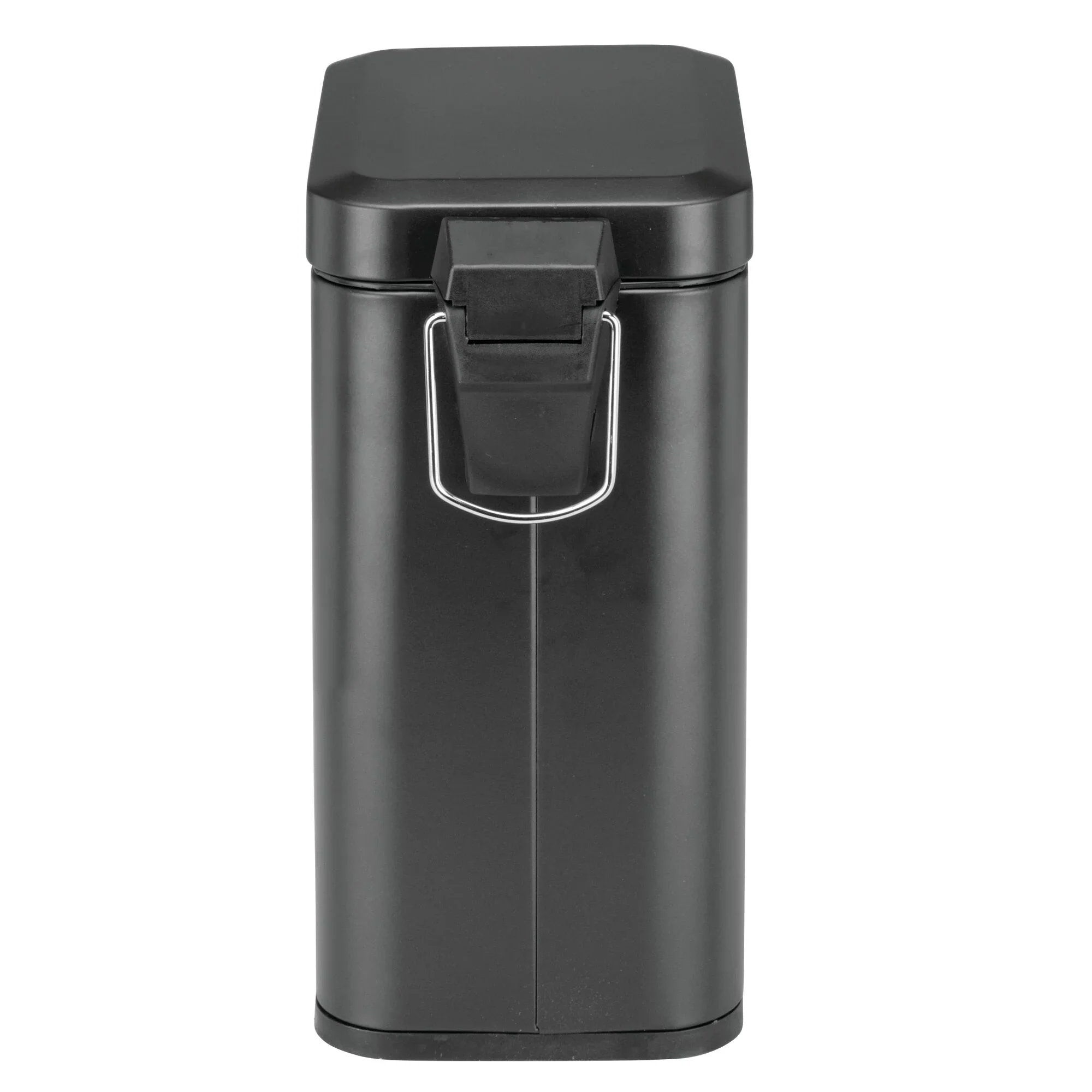 mDesign Small Modern 1.3 Gallon Rectangle Metal Lidded Step Trash Can – Matte Black - Image 3