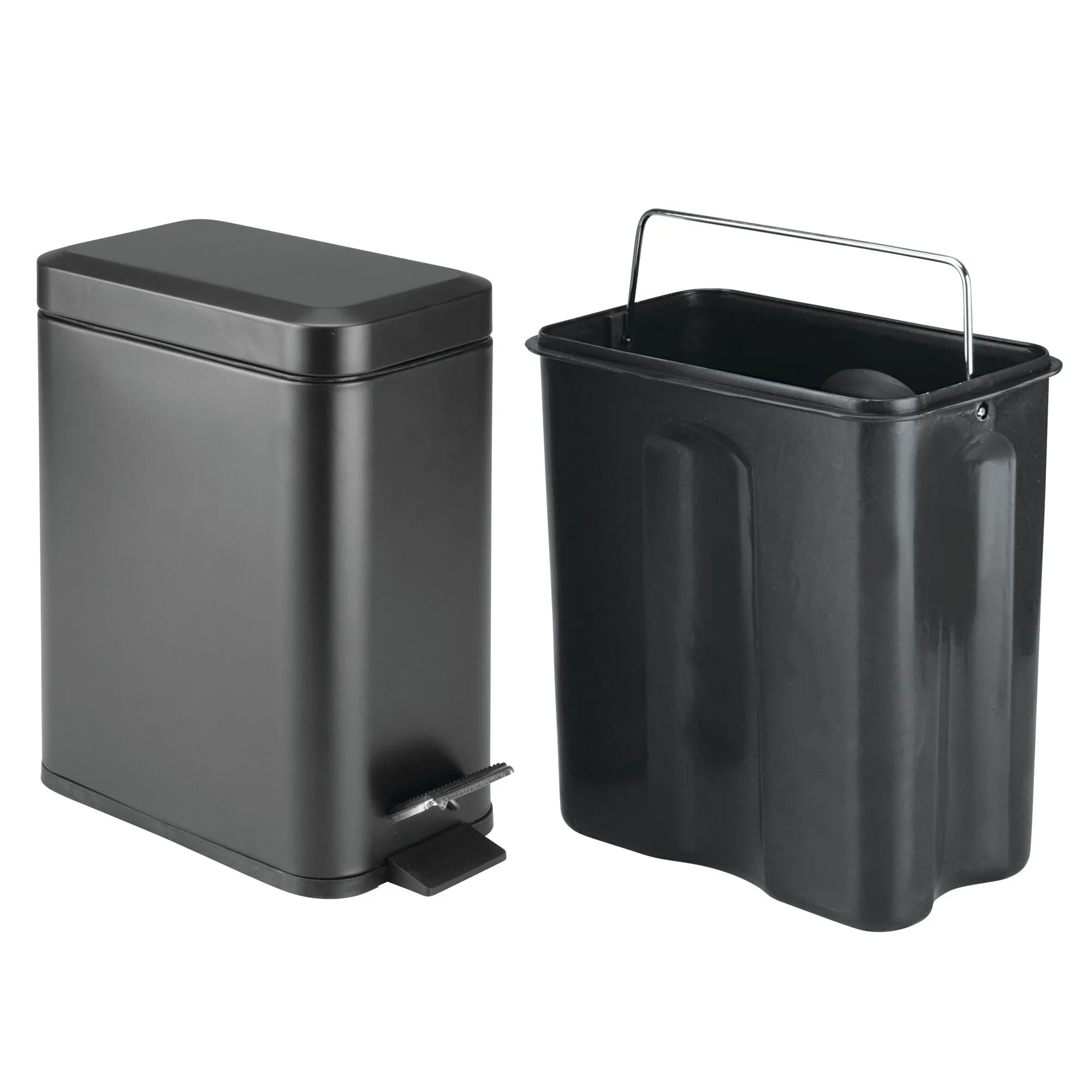 mDesign Small Modern 1.3 Gallon Rectangle Metal Lidded Step Trash Can – Matte Black - Image 4
