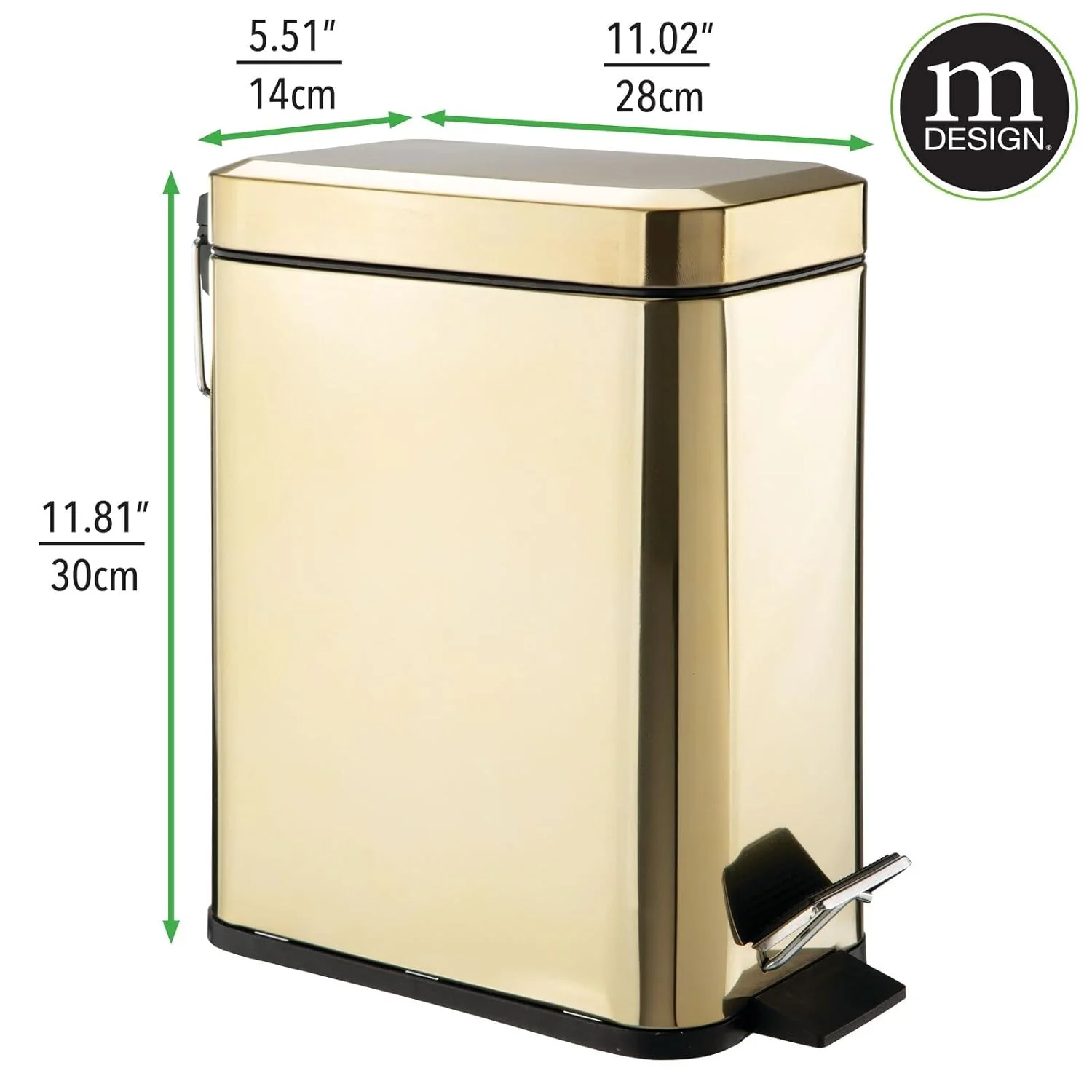 mDesign Small Modern 1.3 Gallon Rectangle Metal Lidded Step Trash Can – Soft Brass - Image 2
