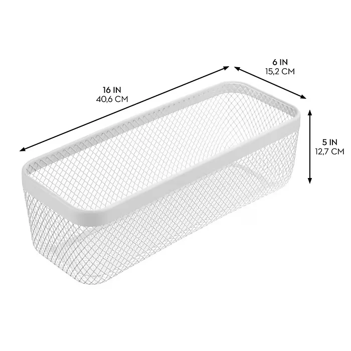 mDesign Wire Mesh Basket – White – 16” x 6” x 5" - Image 2