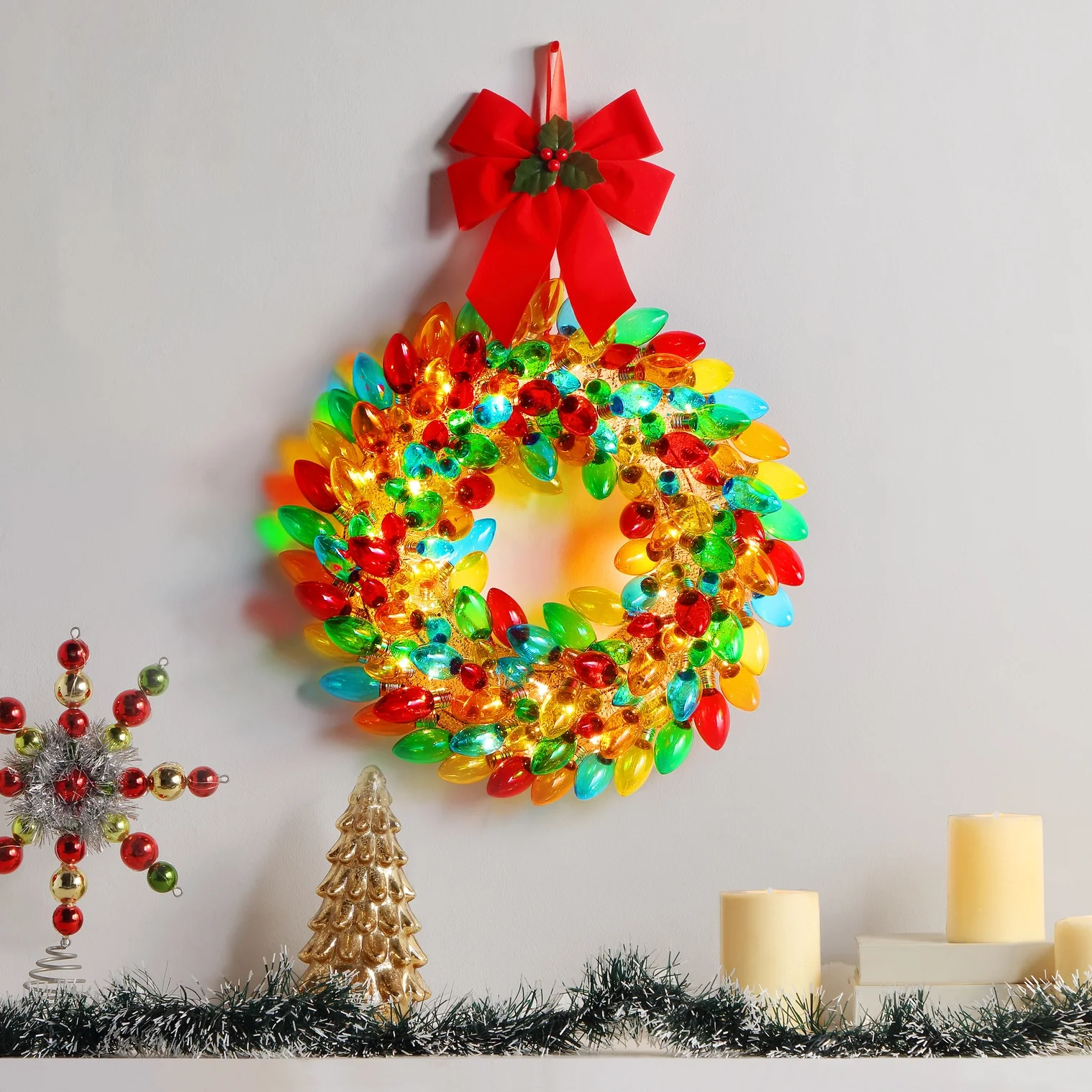 Mr. Christmas Multi Color Festive Retro Bulb Wreath – 17" - Image 5