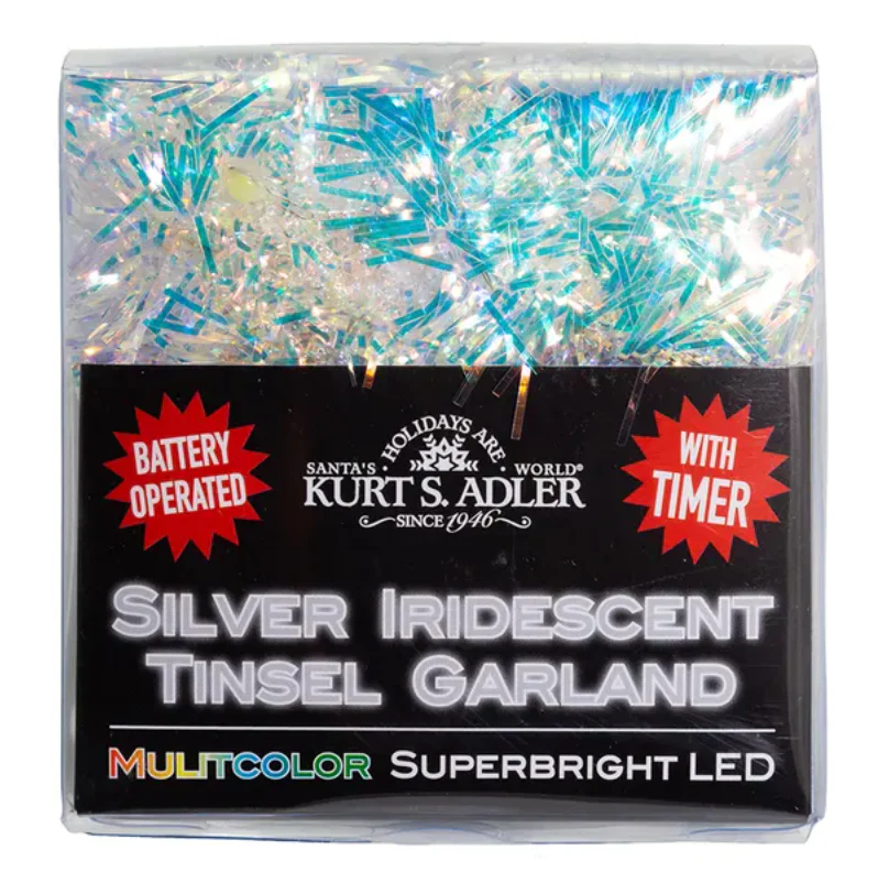 Multicolored Superbright LED Silver Iridescent Tinsel Garland - Image 2