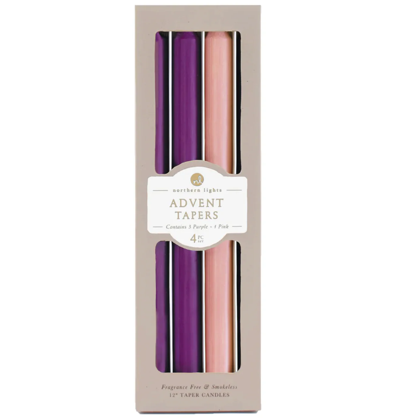 Northern Lights Advent Taper Candles – 3 Purple / 1 Soft Pink