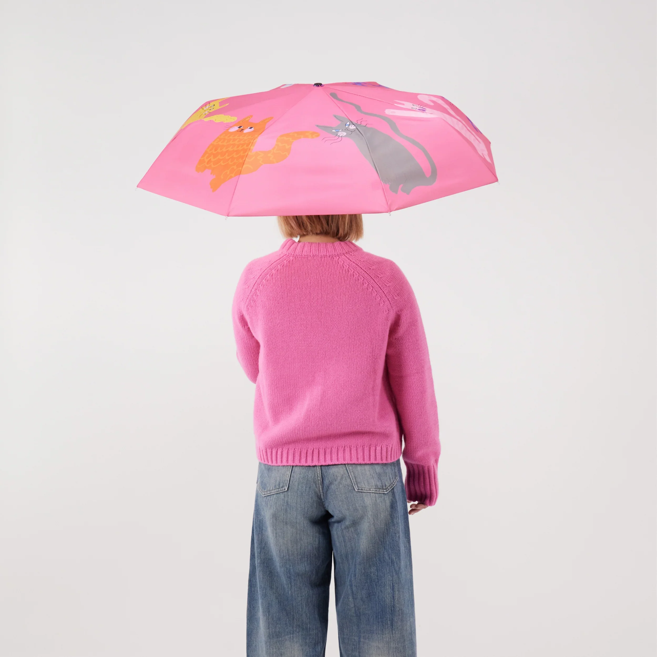 Original Duckhead Auto-Open Eco-Friendly Umbrella – Fuchsia Arty Cats - Image 5