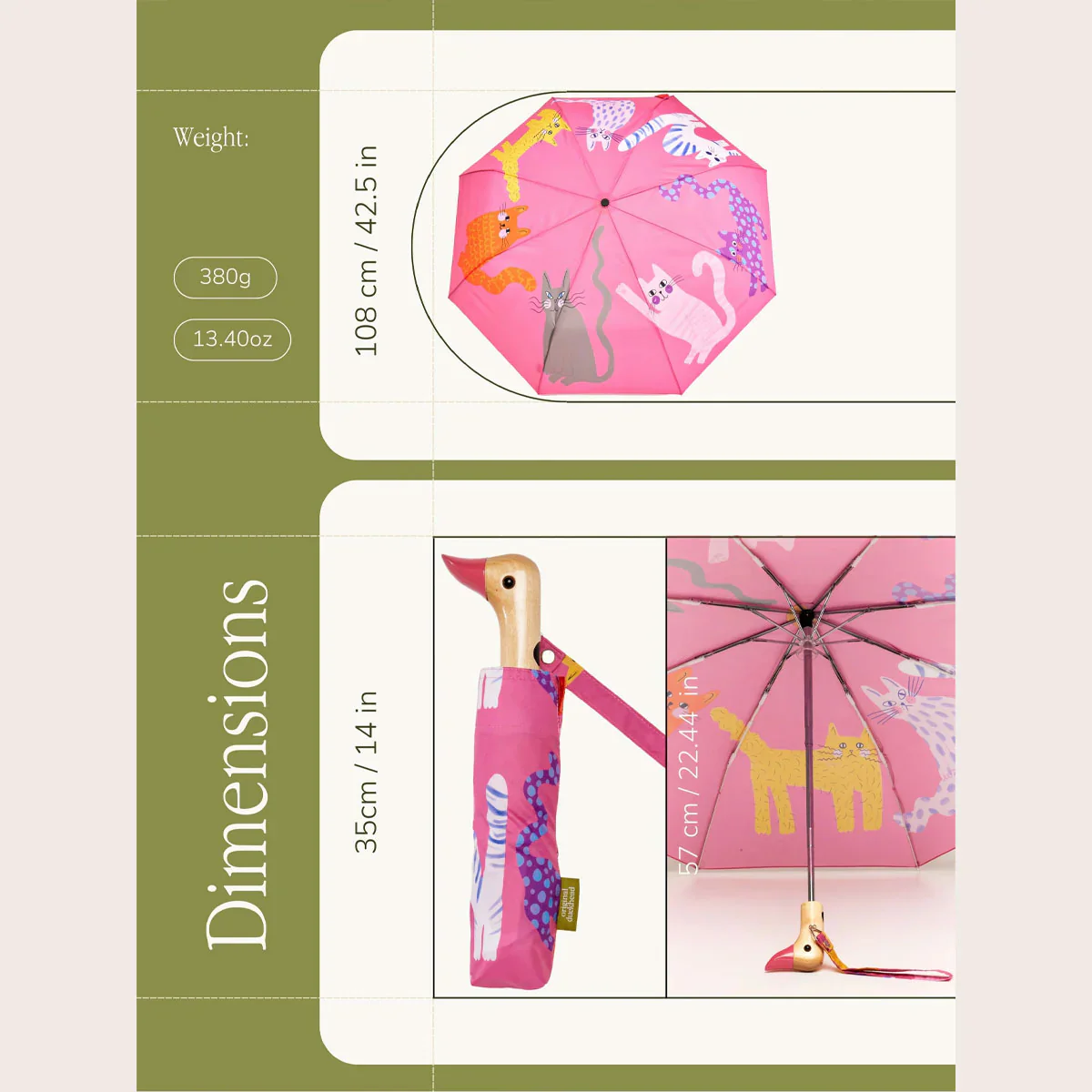 Original Duckhead Auto-Open Eco-Friendly Umbrella – Fuchsia Arty Cats - Image 6