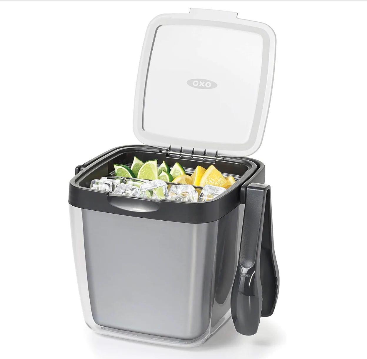 OXO Good Grips Double Wall Ice Bucket with Tongs and Garnish Tray – Grey - Image 2