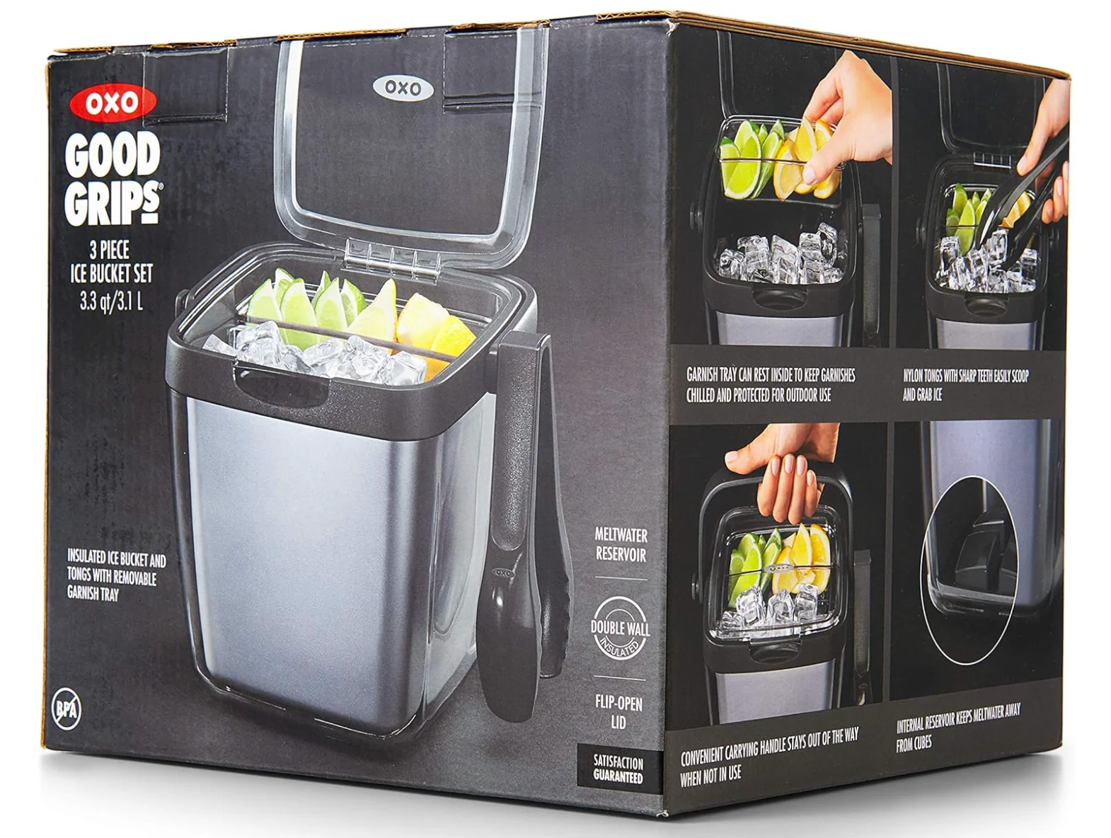 OXO Good Grips Double Wall Ice Bucket with Tongs and Garnish Tray – Grey - Image 3