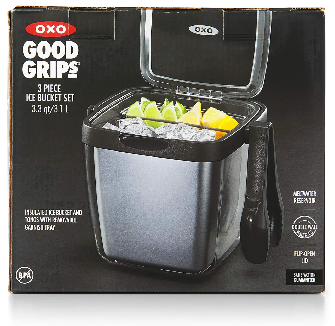OXO Good Grips Double Wall Ice Bucket with Tongs and Garnish Tray – Grey - Image 6