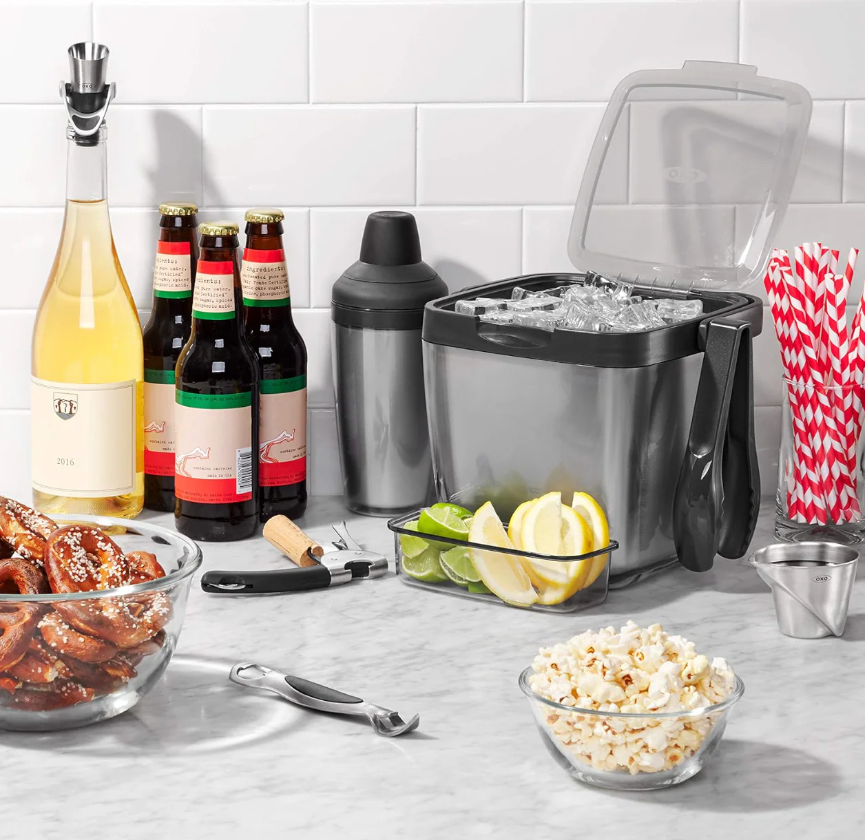 OXO Good Grips Double Wall Ice Bucket with Tongs and Garnish Tray – Grey - Image 8