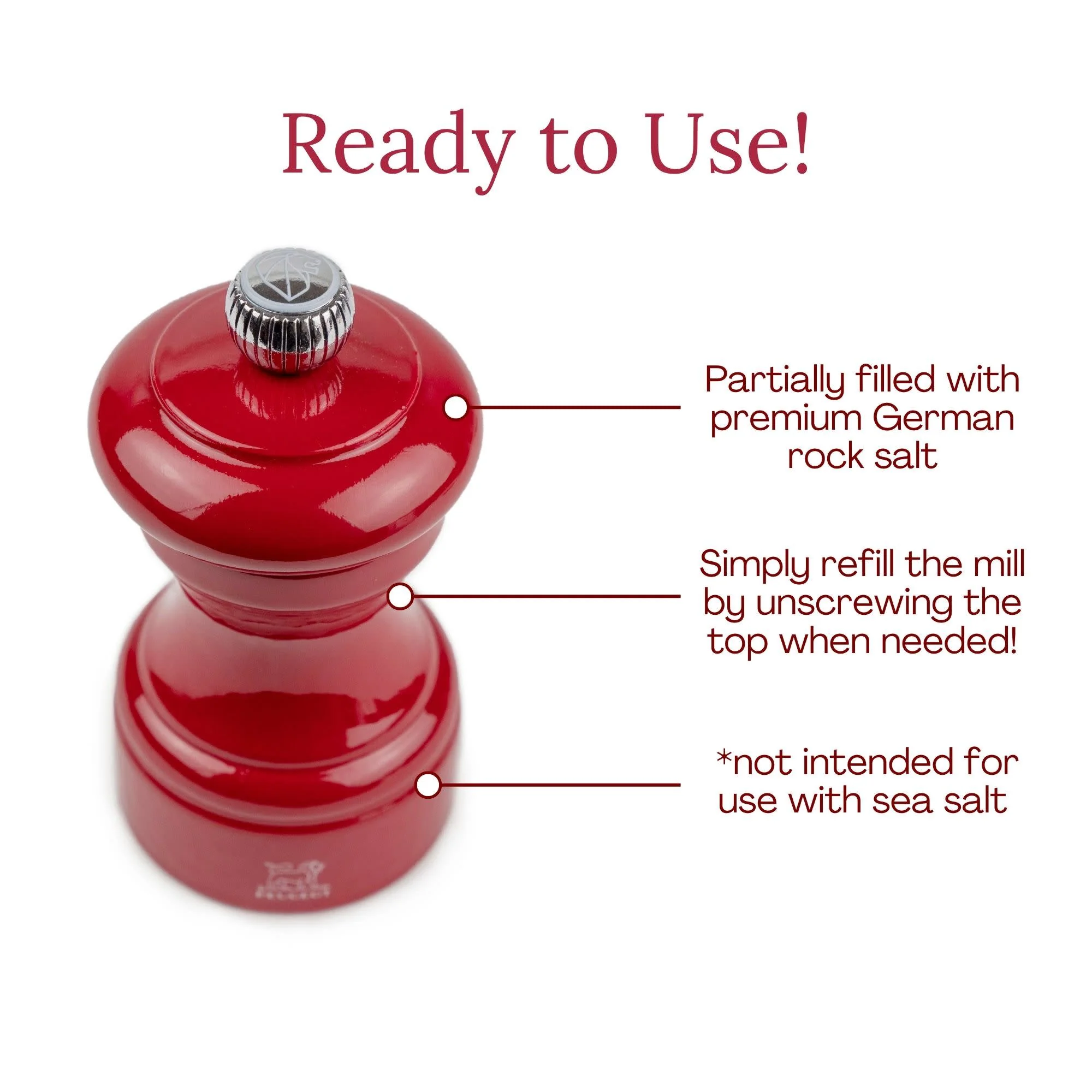 Peugeot Bistro Manual Gloss Painted Wood Pepper Mill – Red – 4" - Image 2