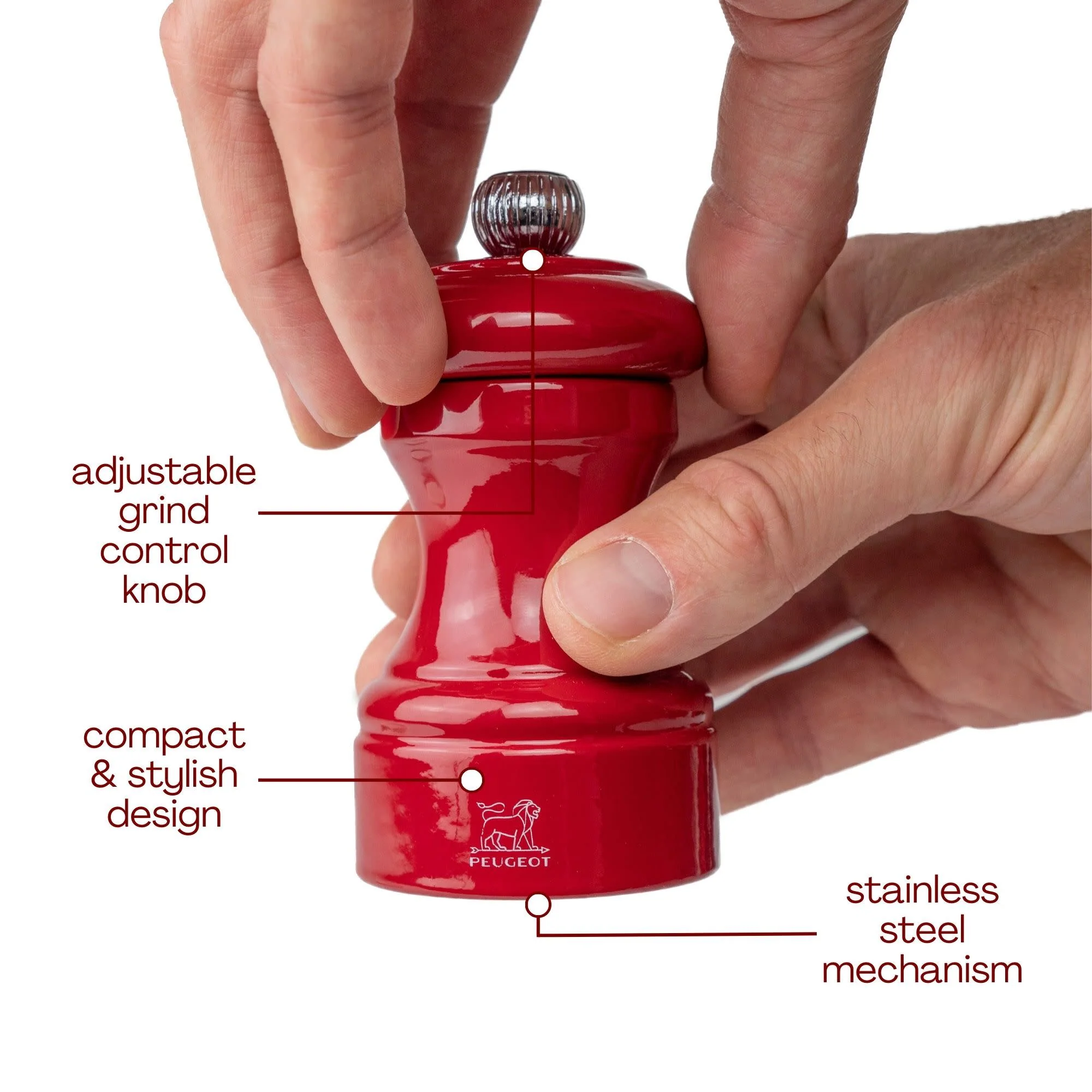Peugeot Bistro Manual Gloss Painted Wood Pepper Mill – Red – 4" - Image 3